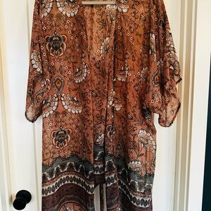 Knox Rose Floral Kimono Top - Rust and Gray